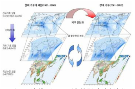 지역 기후 모델(NIES-RAMS)에 의한 몬순 아시아 지역의 계산영역과 지형