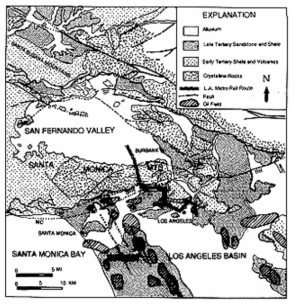 Los Angeles 지역 일대의 지질도