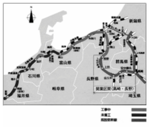 호쿠리쿠 신간선 노선도 (일부)