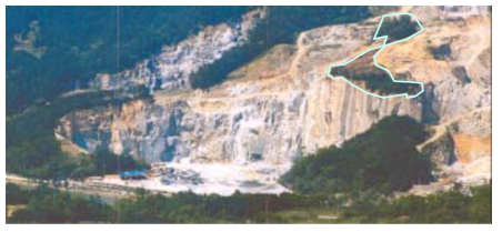 인접 석산 간에 개발되지 않고 보존토록 되어있는 자투리땅으로 인한 비효율적인 석산개발 사례