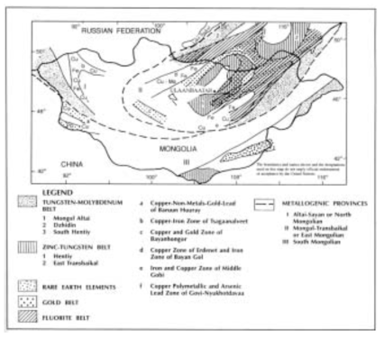Metallogenic divisions of Mongolia (Source: United Nations (1999))