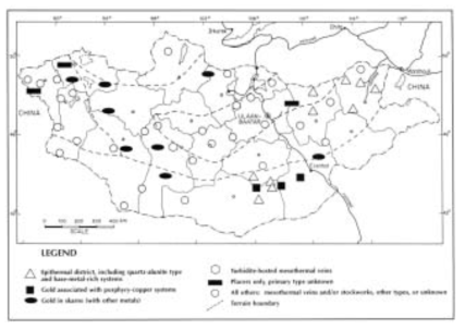 Gold metallogeny of Mongolia (Source: Dejidmaa, G. (1996))