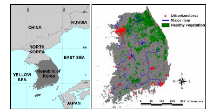 Location and general features of the Republic of Korea