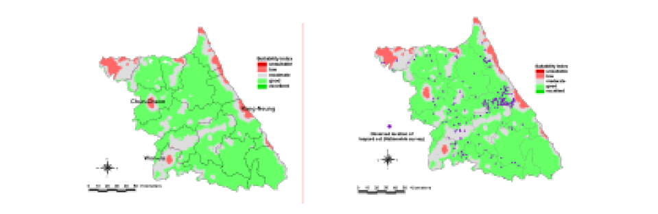 Habitat suitability map for leopard cat and evaluation of the habitat suitability map against observed location obtained from the second National Survey of Natural Environment in the Gangwon Province