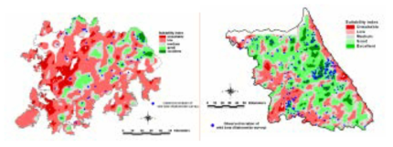 Evaluation of habitat suitability map against observed location of wild boar in the National Survey of Natural Environments, for the Jeonnam and Gangwon provinces, Korea