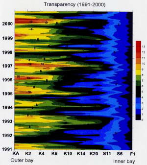 아리아케만의 횡단면에 대한 투명도(1991～2000년)