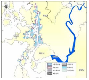 영산강 하구의 어장도 분포 자료 : 연안관리정보시스템의 어장주제도(2002)