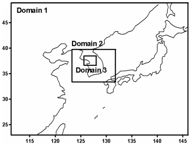 Modeling domain defined in MM5