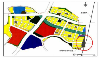 이격거리를 취하여 변경된 덕명지구 토지이용계획도