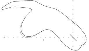 Distribution of noise contour(50WECPNL) according to wind speed change thin line : wind speed=0km/h, thick line : wind speed=8km/h