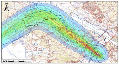 Noise map with ICAO standard flight path in Kimpo airport