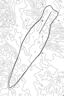 Distribution of noise contour(50WECPNL) according to terrain effect in takeoff thin line : with terrain effect, thick line : without terrain effect