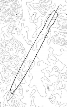 Distribution of noise contour(50WECPNL) according to terrain effect in landing thin line : with terrain effect, thick line : without terrain effect