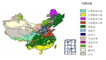 2100년 Hadley RCM A2 시나리오에 따른 잠재 식생 분포 자료 : Yu, 2006