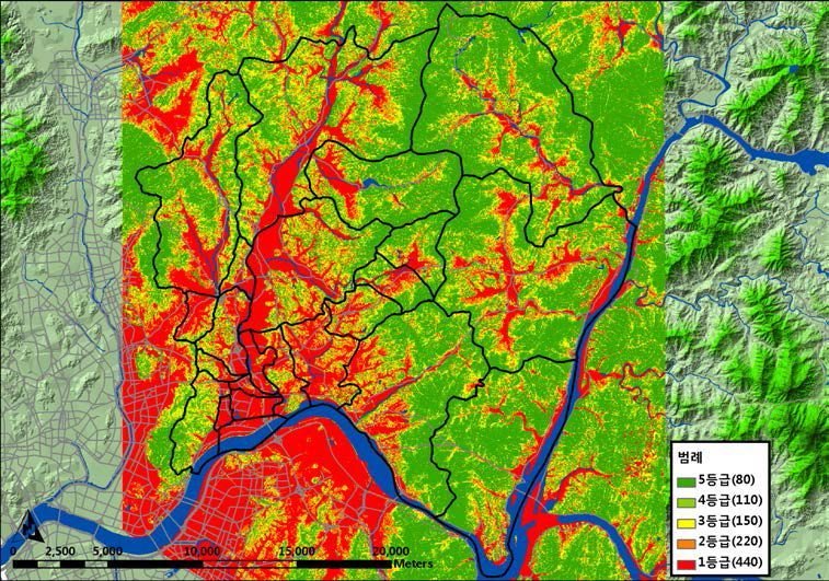 경사도 분석에 의한 개발위험 평가도