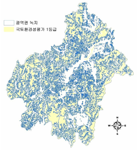 광역권 행정중심복합도시 녹지와 국토환경성평가 1등급 지역