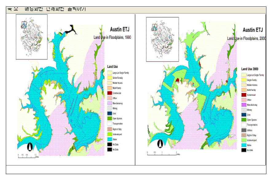 오스틴시의 ETJ 내(內) 범람원(1990, 2000)
