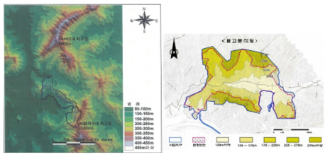 표고분석도 작성예시 1(좌) 및 2(우)