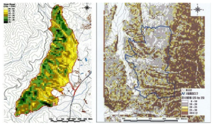 경사분석 예시도면 1(좌) 및 2(우)