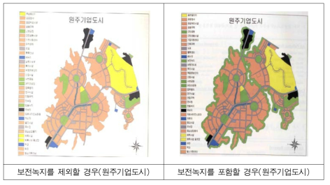 원주기업도시 녹지의 분포 자료: 환경부, 2007b