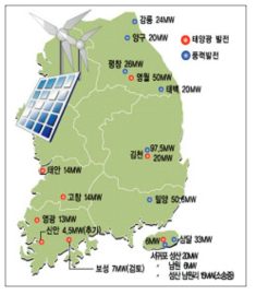 태양광·풍력발전소 건설(예정)지 자료: 이투뉴스/뉴스캔, 2008년 07월 25일 (금) 15:10