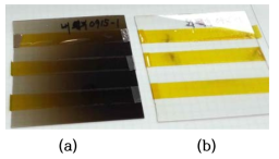 비정상 빔 처리(a)와 정상 빔 처리(b)된 유리 시편의 표면 상태