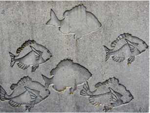 수족관 입구 콘크리트 벽면 미관처리 일본 사례