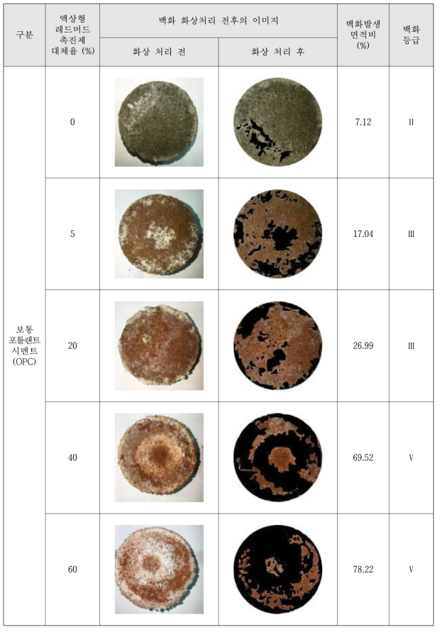 백화발생면적 측정결과 (OPC)