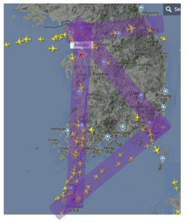 한국 지역 공역에 사용되는 4개의 대표적 항로