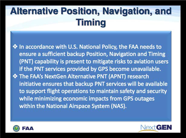 미국 연방항공청의 대체 위치 및 시간 측정 시스 템 개발 설명 (2012 3월 FAA APNT Industry Day)