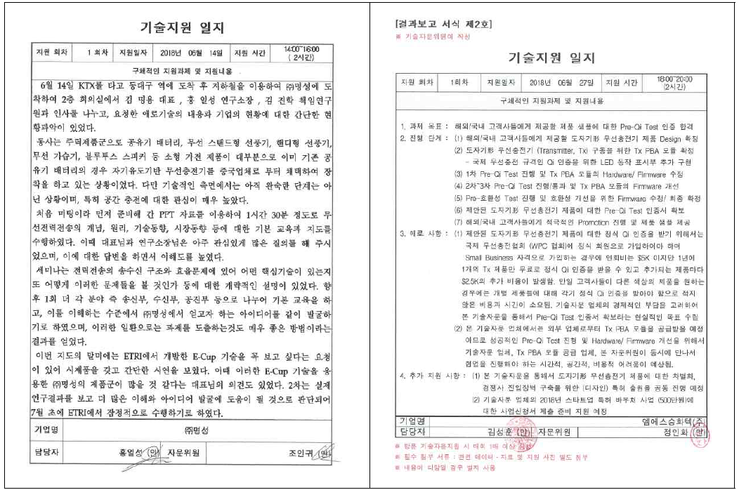 기술자문 컨설팅 결과보고서 및 자문일지