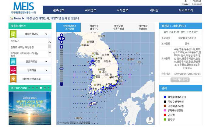 국가해양환경 통합시스템의 국내해양환경조사현황