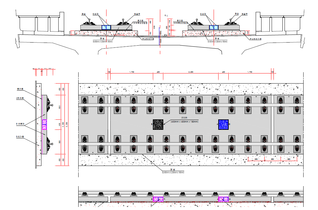 사전제작형 콘크리트 궤도 (PST) 교량구간 표준 단면도