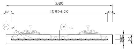 슬라이딩 궤도 슬래브의 횡방향 표준 단면 구성