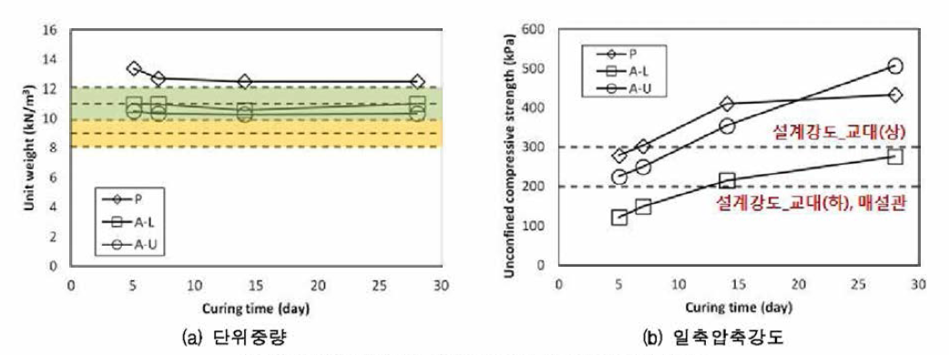 재령별 단위중량 및 일축압축시험 결과