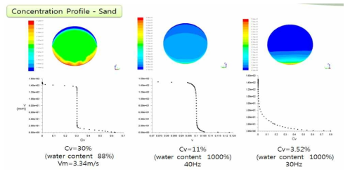 Sand에 대한 수치해석 결과 – Concentration Profile 실내 실험에 대한 수치해석 결과