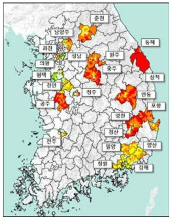 22 개 중소도시 토사재해 취약성 평가