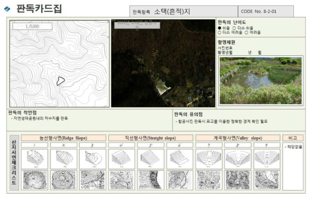 판독 카드집 : 소택지-침식지형에 해당되며 판독난이도는 낮음