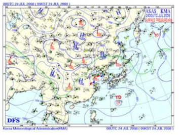 2008년 7월 24일 09시 지상일기도