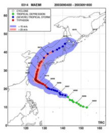 태풍 ‘매미’ 이동경로(태풍연구센터)