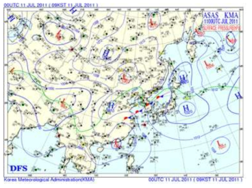 2011년 7월 11일 09시 지상일기도