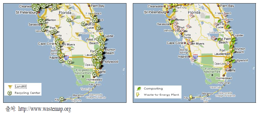 폐기물 분야 공간환경 현황 작성 사례：미국의 플로리다 남부지역 폐기물지도