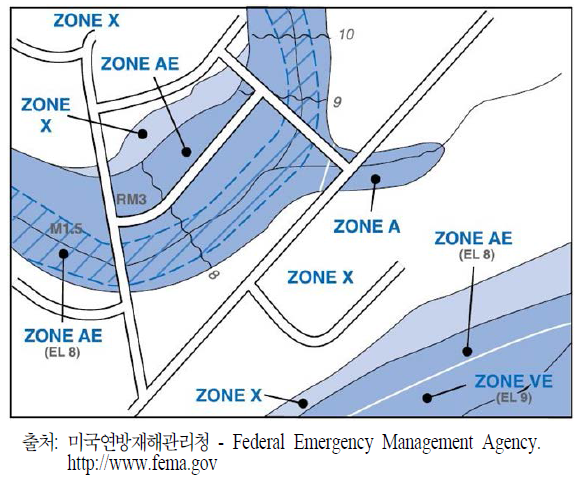 도시방재 분야 공간환경 관리계획 수립 사례(2)：미국의 범람원 관리를 위한 홍수보험요율도(Flood Insurance Rate Map)