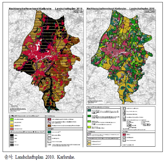 카를스루에 시의 환경지도 : 토양(左) 및 휴양(右)