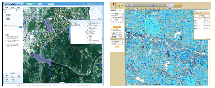 국가 차원의 정보시스템 : 환경지리정보서비스(左), 한국토양정보시스템(右)