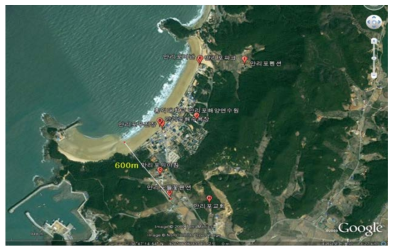 만리포 해수욕장 상가위치 특성 자료출처: Google Earth 위성사진