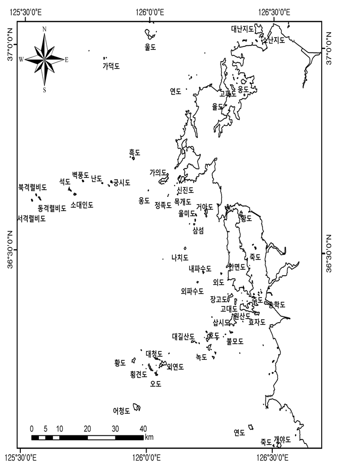 충남의 도서 분포도