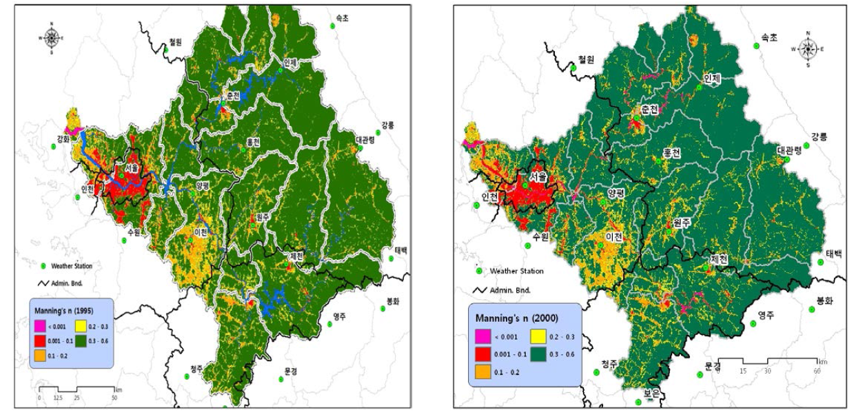 한강 유역의 연도별 조도계수(Manning's coefficient, n)(계속)