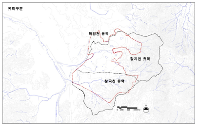 위례신도시의 소유역 구분도