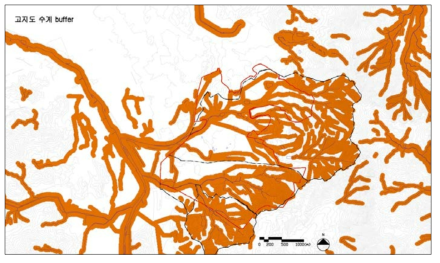 위례신도시 고지도 수계 버퍼지역